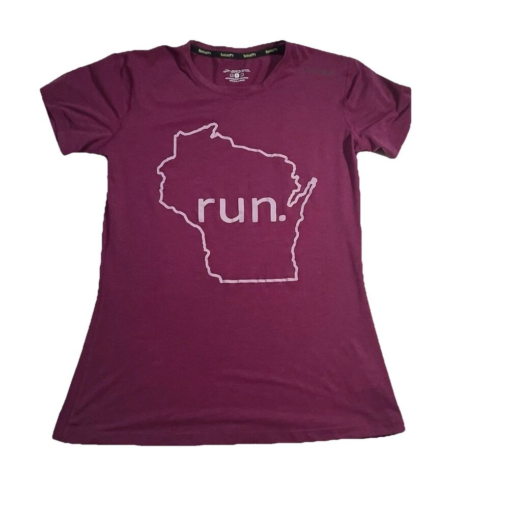 BROOKS Run T-Shirt Short Sleeve Athletic Women's Small Pink Run Happy